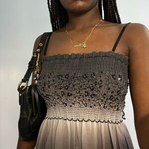 [SOLD ON DEPOP] Gray and Black Smocked Babydoll Top